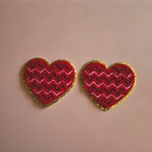 Valentine's 2 Piece Red Heart Glitter Trim Iron Patches